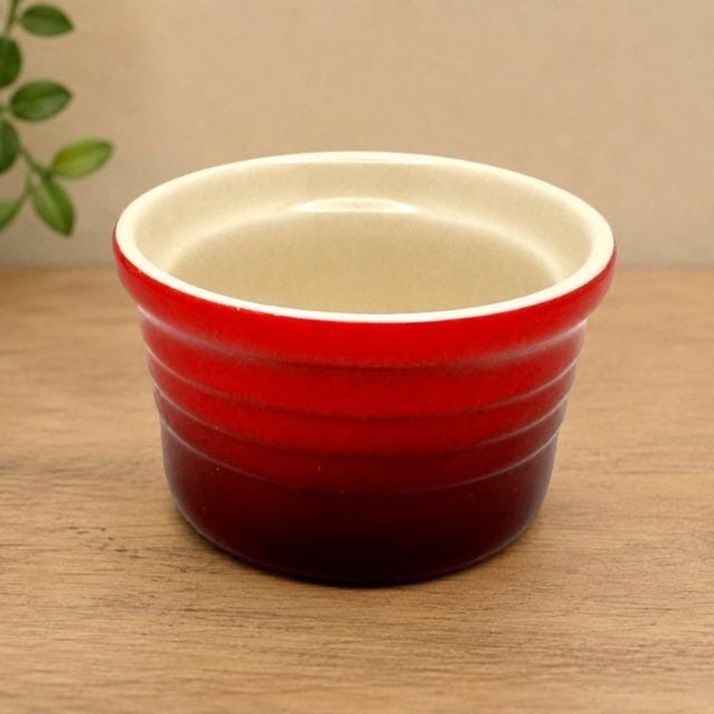 Vintage 2004 Le Creuset Red Stoneware Ramekin 3" Ribbed Baking Dish